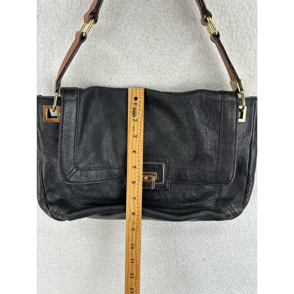 Antonio Melani Womens Shoulder Bag Black Leather Turnlock Flap Single Strap S